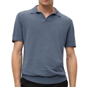 Mango Erico Textured Knit Short Sleeve Collared Polo Shirt